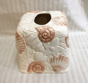 Hand Painted Ceramic "Cove Shells" Beach/Ocean themed Shells Tissue Box Cover - 6" h