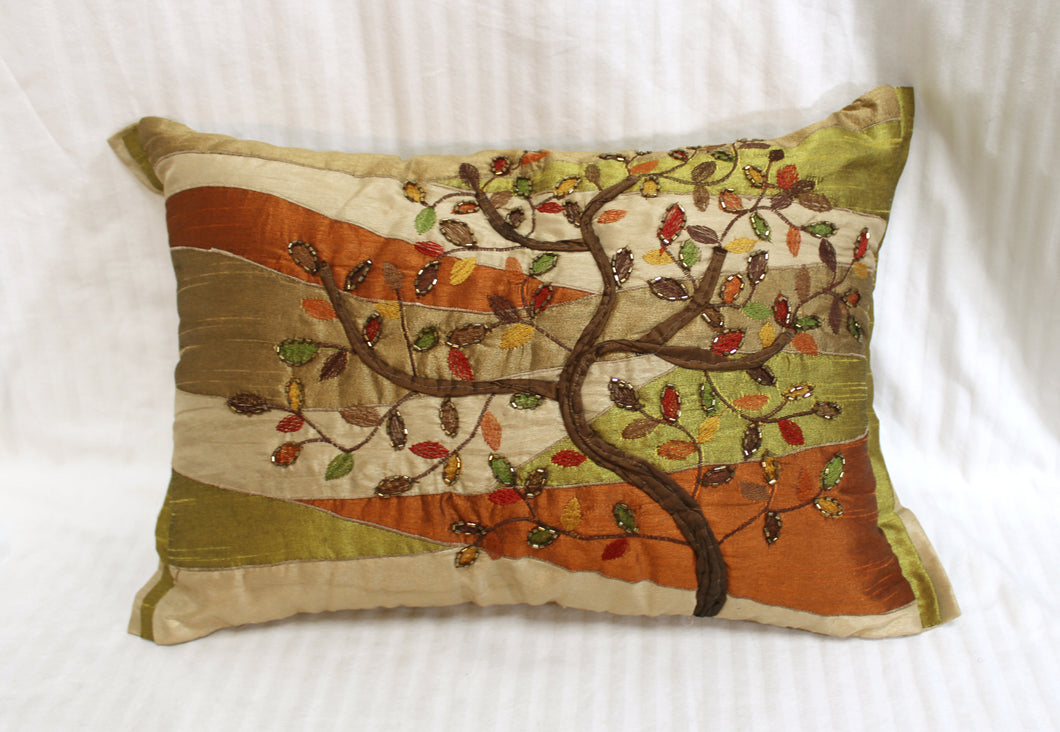 Pier 1 - Earth Tones  Tree & Branch w/ Applique, Embroidery & Beading Decorative Throw Pillow