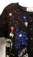 Load image into Gallery viewer, Vintage Y2K - Tiara International - Black Happy New Year 2000, Embroidered, Beaded w/ Sequins Cardigan Sweater - Size M