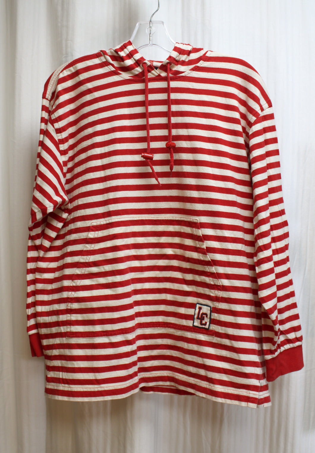 Vintage - LizSport - Red Horizontal Stripe Hooded 3/4th Sleeve Top - Size M