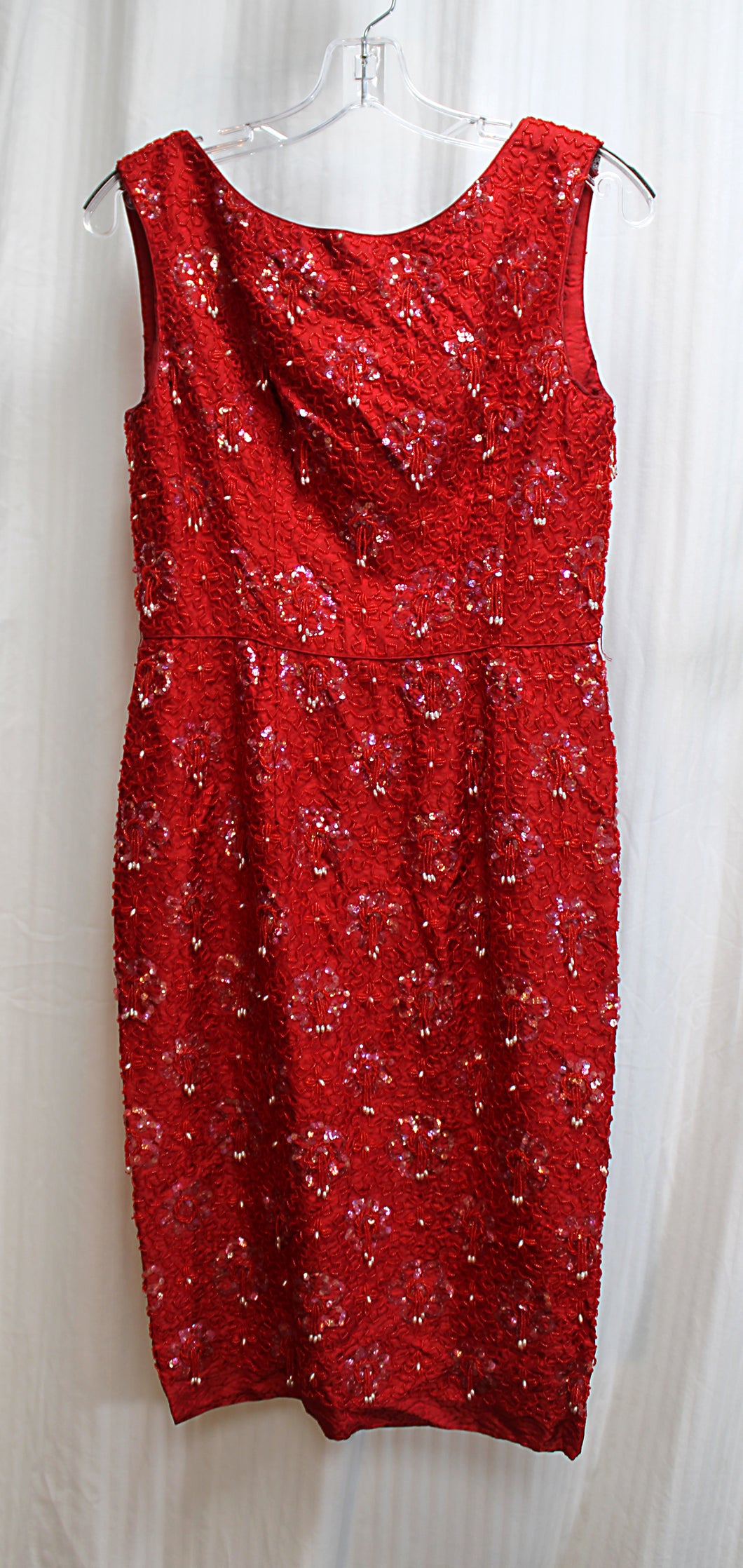 Vintage - Helen Wong - Red Sleeveless Heavily Beaded & Sequined Dress - See Measurements, 26