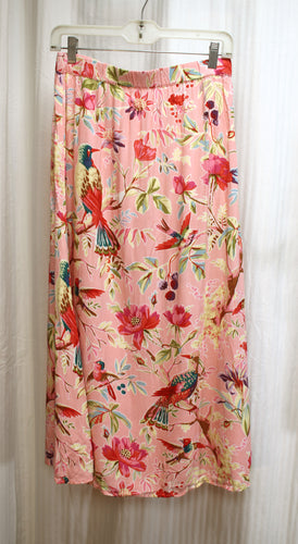 Philosophy - Pink, Bird & Floral Print Midi Skirt - Size 6