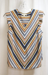 Monteau - Light Weight V-Neck Striped Top - Size M