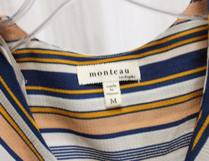 Monteau - Light Weight V-Neck Striped Top - Size M