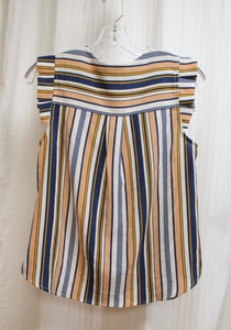 Monteau - Light Weight V-Neck Striped Top - Size M