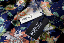 Load image into Gallery viewer, Buffalo David Bitton - V-Neck &quot;Raquel&quot; Cropped Navy Botanical Design Button Front- Ruched Back Top - Size M (w/ Tags)