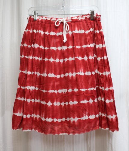 Michael, Michael Kors - Red Tie Dye Stripe, Drawstring Light Weight Raw Hem A-Line Skirt - Size 2