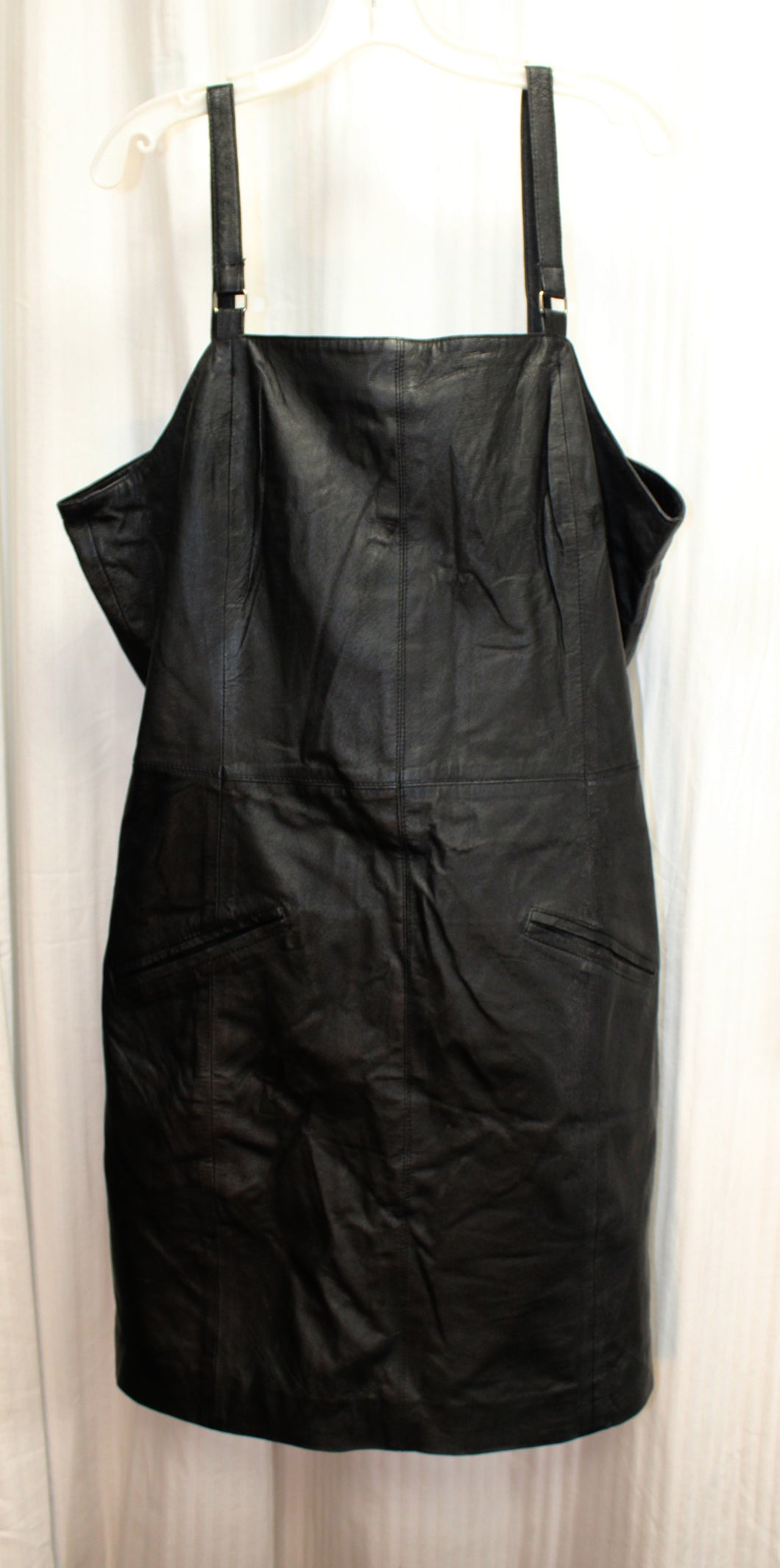 Vintage- Newport News Styleworks - Black Leather Adjustable Strap Sheath Dress - Size 22W