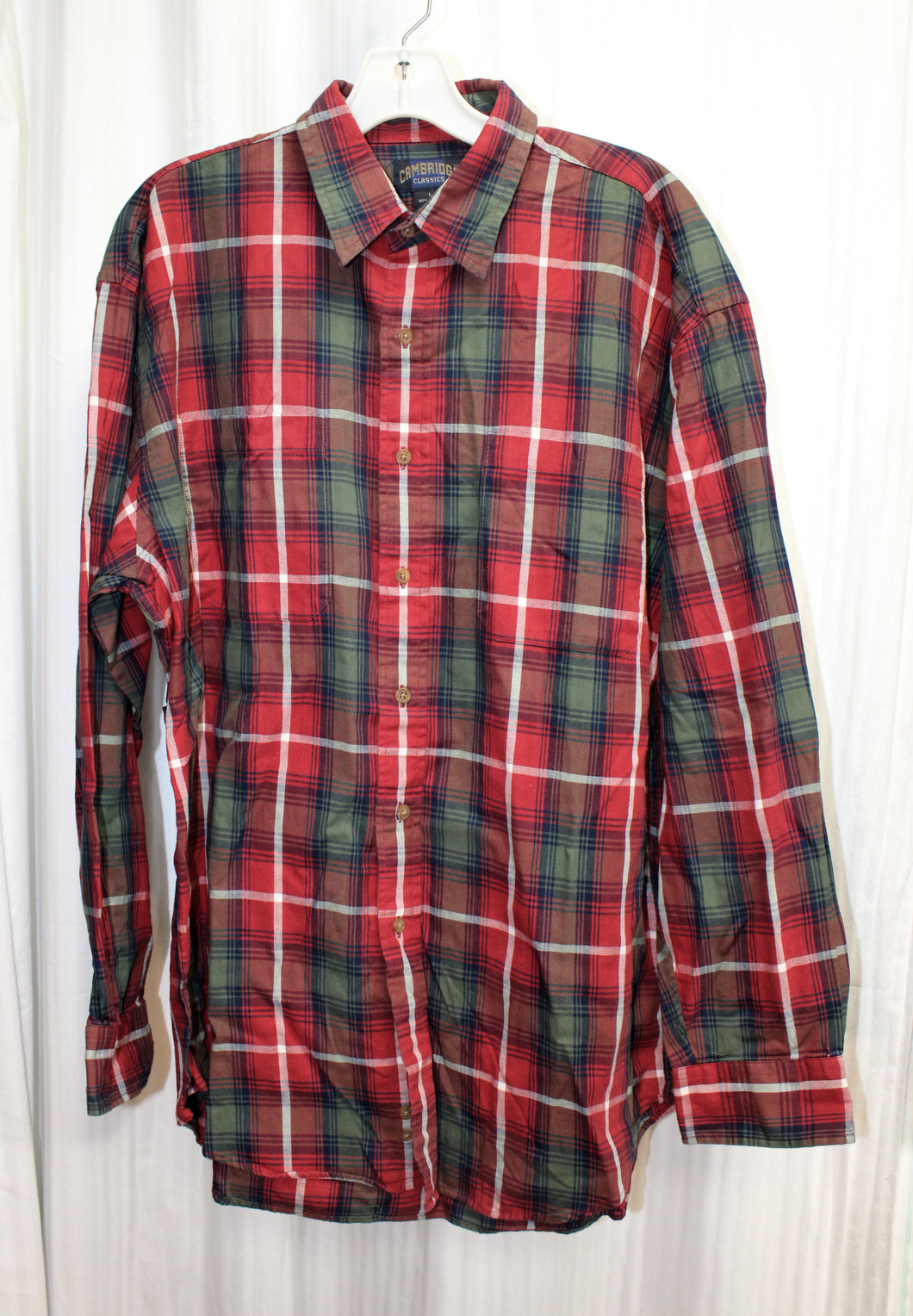 Men's Vintage - Cambridge Classics Green & Red Cotton Plaid Button Up Shirt - Size L