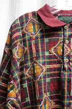 Load image into Gallery viewer, Men&#39;s Vintage - Neil Martin Reds, Gold &amp; Green Plaid w/ Embellishments Print 3 Button Polo Shirt - Size M