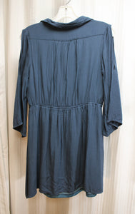 Papaya - Blue Lightweight 1/2 Cold Shoulder Sleeve Button Front Mini Dress - Size M
