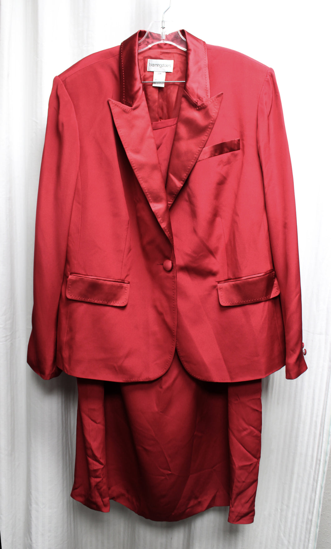 Vintage 80's/90's- Bloomingdale's - Red 100% Silk 2 PC Jacket & Maxi Skirt w/ Satin Lapels & Details - Size 22W (Vintage See Measurements)