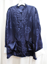 Load image into Gallery viewer, Navy Silk Asian Jacket w/ Frog Closures - Size XL