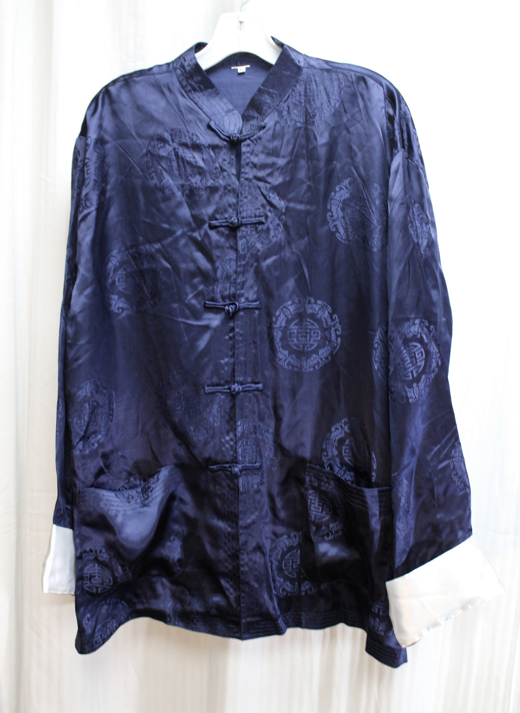 Navy Silk Asian Jacket w/ Frog Closures - Size XL