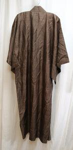 Men's Vintage- Brown Silk Stenciled Print Kimono Robe - See Measurements 25.5" Drop Shoulders