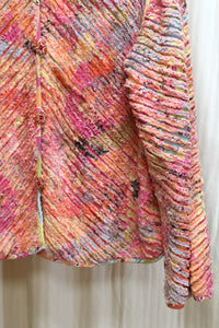 Casual Studio - Colorful Pastels Ribbed Chenille Textured Jacket w/ Floral Lining & Unique Buttons - Size M