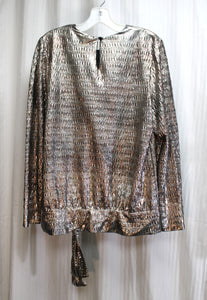 Vintage - Another Thyme - Textured Metallic Silver Drop Tie Waist Tunic - Size Large