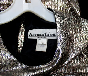 Vintage - Another Thyme - Textured Metallic Silver Drop Tie Waist Tunic - Size Large