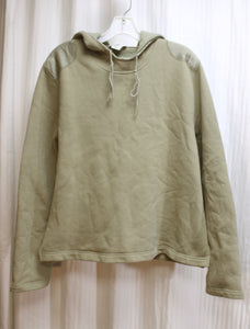 Calvin Klein - Khaki Green Hooded Pullover Sweatshirt w/ Silk Satin Shoulder & Elbow Inserts - Size L