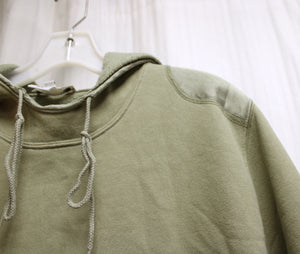 Calvin Klein - Khaki Green Hooded Pullover Sweatshirt w/ Silk Satin Shoulder & Elbow Inserts - Size L