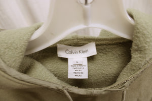 Calvin Klein - Khaki Green Hooded Pullover Sweatshirt w/ Silk Satin Shoulder & Elbow Inserts - Size L