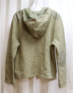 Calvin Klein - Khaki Green Hooded Pullover Sweatshirt w/ Silk Satin Shoulder & Elbow Inserts - Size L