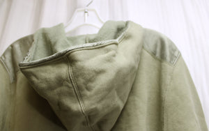 Calvin Klein - Khaki Green Hooded Pullover Sweatshirt w/ Silk Satin Shoulder & Elbow Inserts - Size L