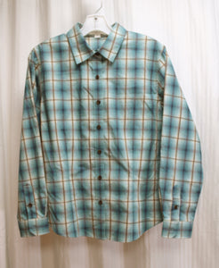 Pendleton Petites - Teal Blue & Brown Cotton Plaid Button Front Shirt - Size S (Petite)