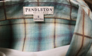 Pendleton Petites - Teal Blue & Brown Cotton Plaid Button Front Shirt - Size S (Petite)