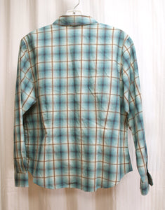 Pendleton Petites - Teal Blue & Brown Cotton Plaid Button Front Shirt - Size S (Petite)