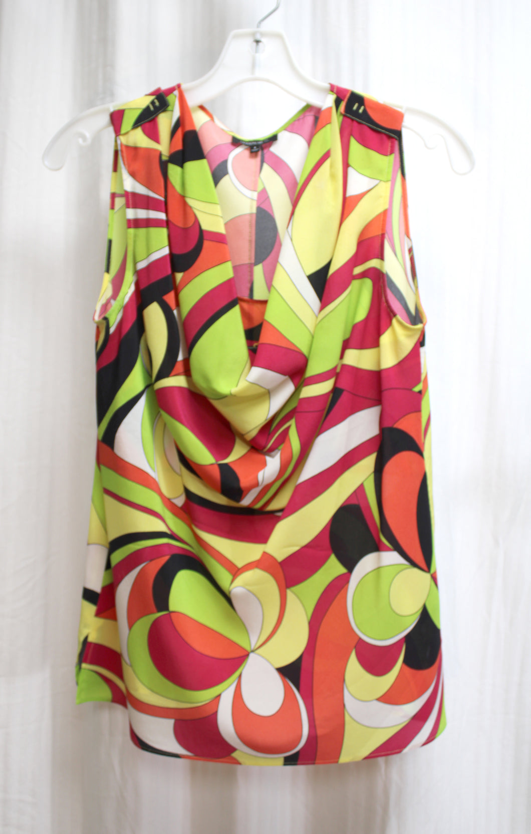 Lafayette 148 - Multi Color Pop Print 100% Silk Draped Neck Sleeveless Top - Size 2