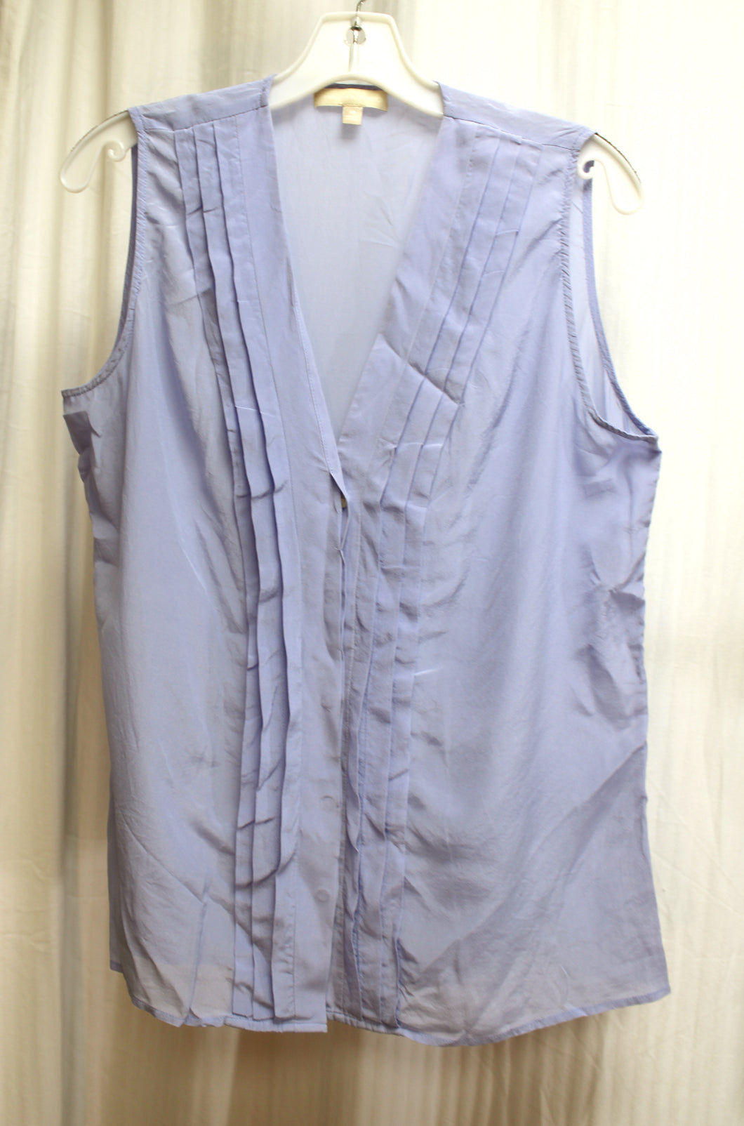 Banana Republic - 100% Silk, Sleeveless Periwinkle Lightweight Pleated Front V-Neck Top - Size 14