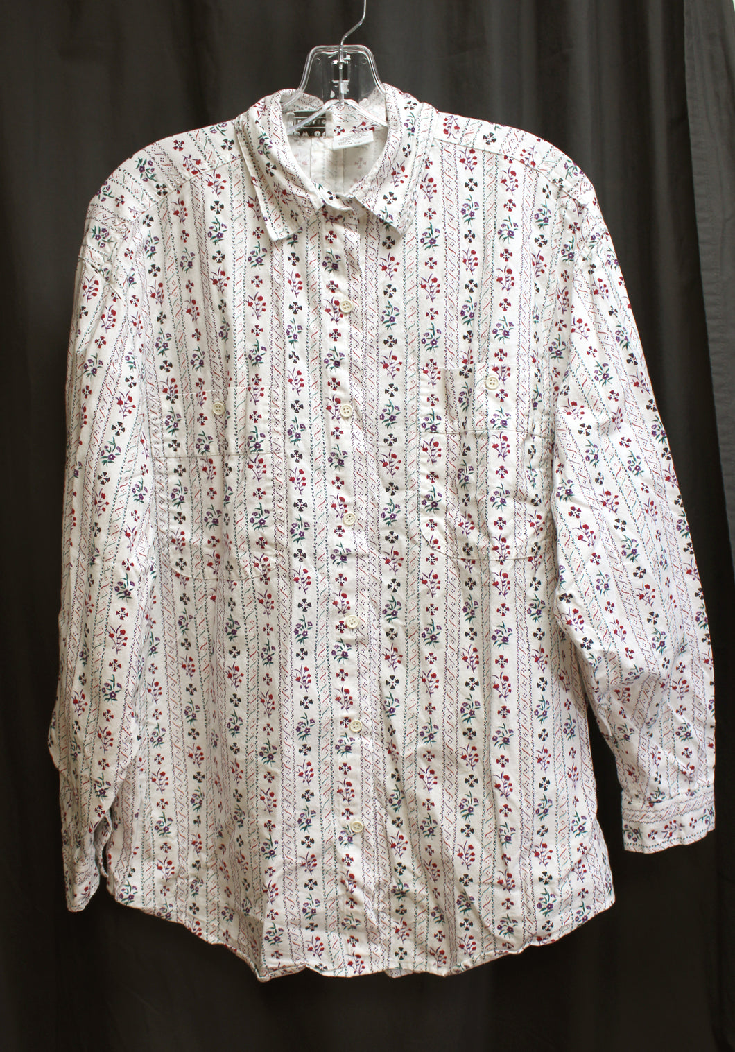 Vintage - Row One By Ilio - Cotton Floral Stripe Button Front Shirt - Size L