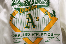 Load image into Gallery viewer, *RARE* 1989 Chalkline, World Series Champions Oakland Athletics / A&#39;s White Satin Jacket - Size L (See Notes)