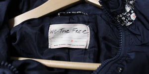 We the Free (Free People) Navy "On My Mind" Puffer Jacket w/ Horizontal Floral Ribbon Stripes - Size S