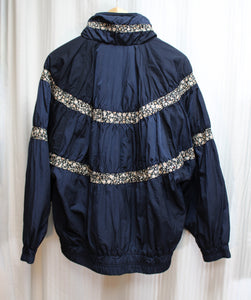 We the Free (Free People) Navy "On My Mind" Puffer Jacket w/ Horizontal Floral Ribbon Stripes - Size S