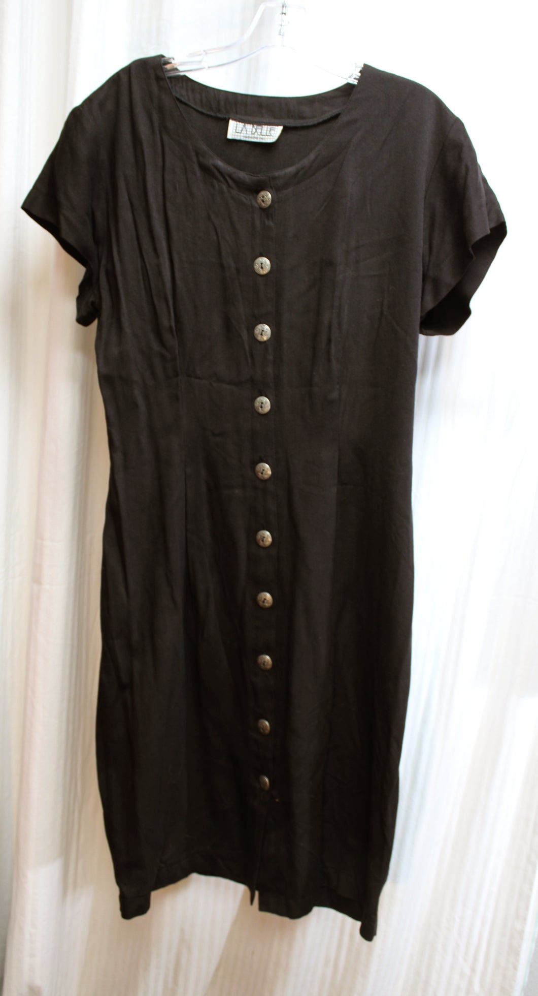 Vintage - La Belle - Black Short Sleeve Unique Button Front Dress - See Measurements 31