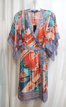 Load image into Gallery viewer, BCBG Maxazria - &quot;Krystie&quot; 100% Silk, Sheer Over Lining Kimono Sleeve Multicolor Abstract Print Wrap Dress- Size XXS (w/TAG)