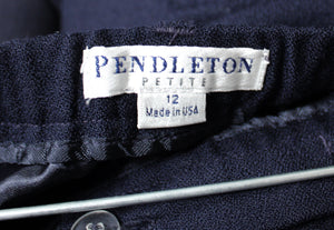 Vintage - Pendleton Petite - Navy 100% Virgin Wool Trousers - Size 12