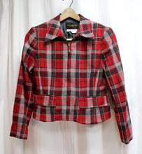 Load image into Gallery viewer, Harris / Wallace Petites - Red &amp; Gray Plaid, Cropped Wool Jacket w/ Zip Front - Size: S (Petite)