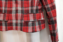 Load image into Gallery viewer, Harris / Wallace Petites - Red &amp; Gray Plaid, Cropped Wool Jacket w/ Zip Front - Size: S (Petite)