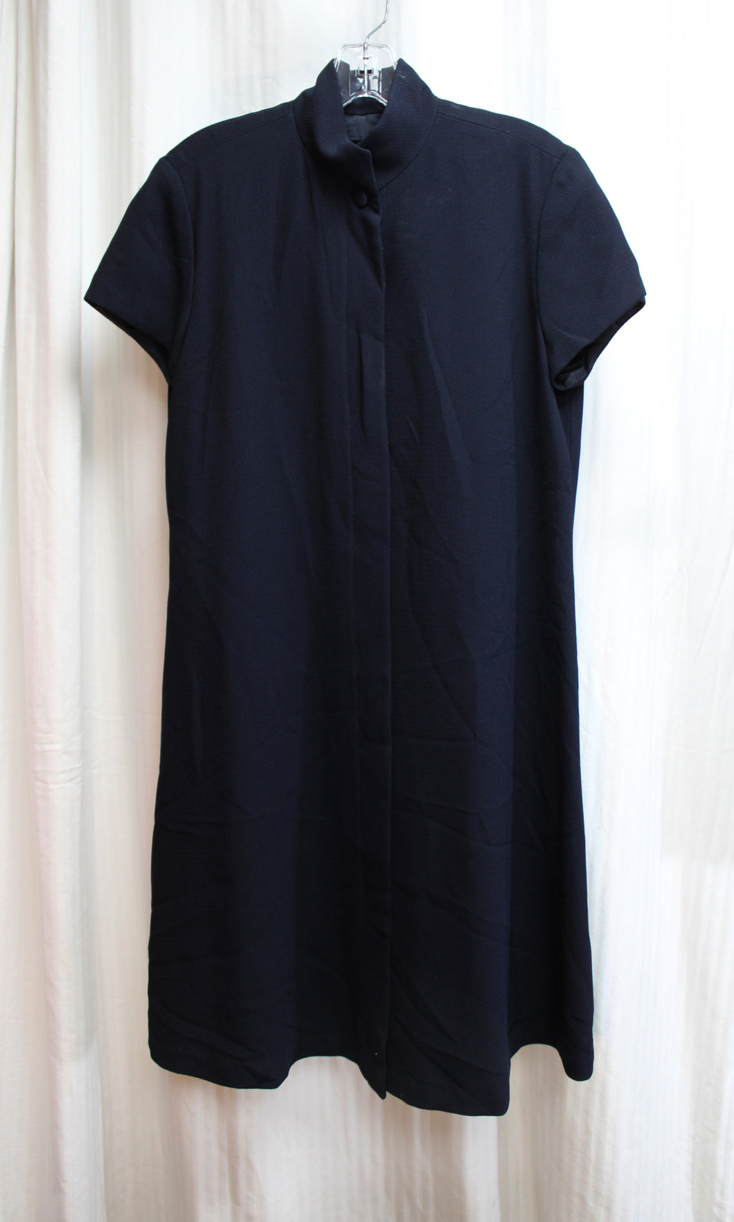 Linda Allard, Ellen Tracy - Midnight Black, Short Sleeve A-Line w/ Hidden Button Placket Dress - Size 4 (W/ TAGS)