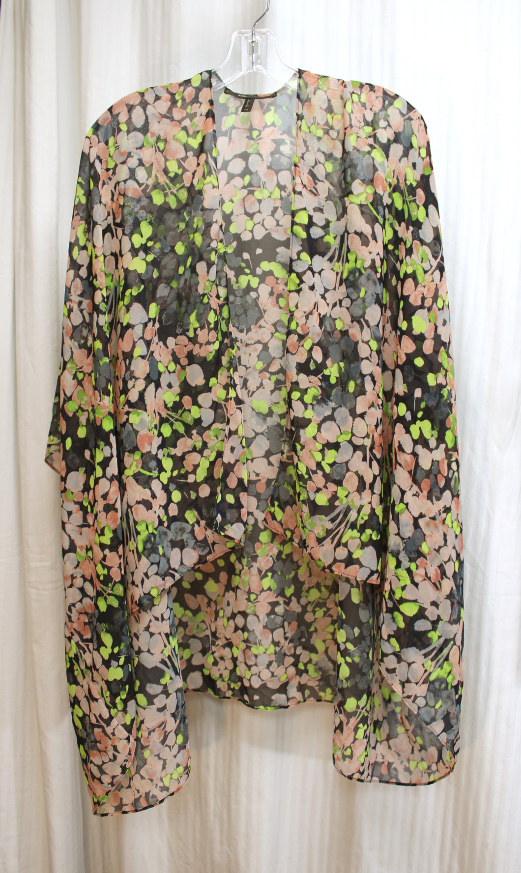 BCBG Maxazria - Black & Watercolor Floral Sheer Flowy Kimono/Cover Up / Cardigan - Size OS (One Size)