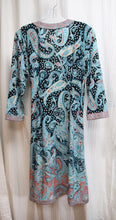 Load image into Gallery viewer, BCBG Maxazria - Black, Aqua Blue &amp; Orange Paisley, Jersey Wrap Dress - Size L