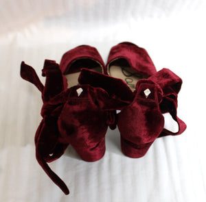 Sam Edelman - Burgundy Velvet Peep Toe Ankle Wrap Tie Heeled Shoes - Size 5