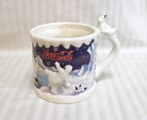 Vintage 2002 - Large Coco-Cola Polar Bears Ceramic Mug w/ Shaped Handle , Houston Harvest Gift Products