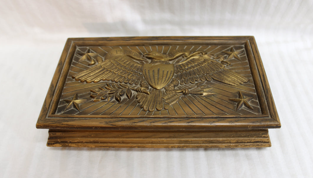 Vintage 1976 Avon - Americana, Eagle E Pluribus Unum, Men's Jewelry Box, Faux Wood