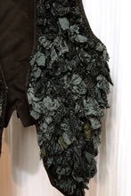 Load image into Gallery viewer, Vintage- A.J. - Silk Blend, Unique Arts &amp; Crafts  Dark Greens &amp; Black, Layered Rag Fringe, Mixed Print Front Vest - Size S