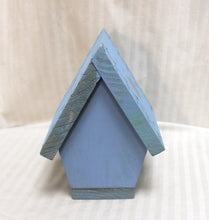 Load image into Gallery viewer, Handmade Blue Wood Decorative Birdhouse w/ Heart &amp; Leaf Motif - 8.5&quot; H