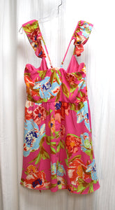 Gianni Bini - Pink Ruffle Adjustable Spaghetti Strap Tropical Short Wrap Dress - Size L